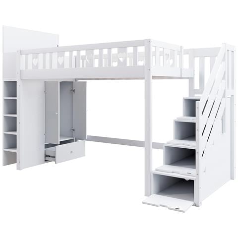Letto Loft Con Scala Di Stoccaggio, Armadio Ribaltabile E Forma Cuore - Foto 2