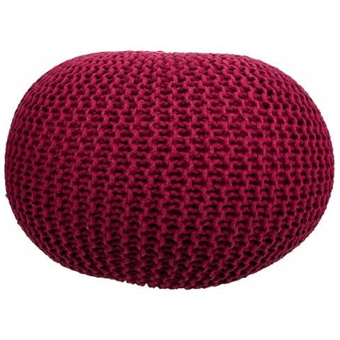 Puf In Cotone Intrecciato Rosso 45x45x30h - Foto 2