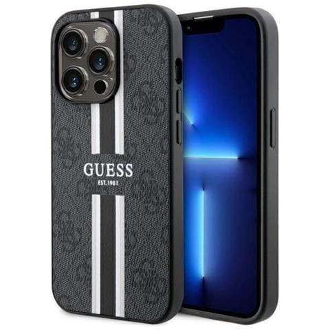 Guess Guhmp14lp4rpsk Custodia Per Iphone 14 Pro 6.1 Nera /nera Con Strisce Stampate Magsafe 4g - Foto 1