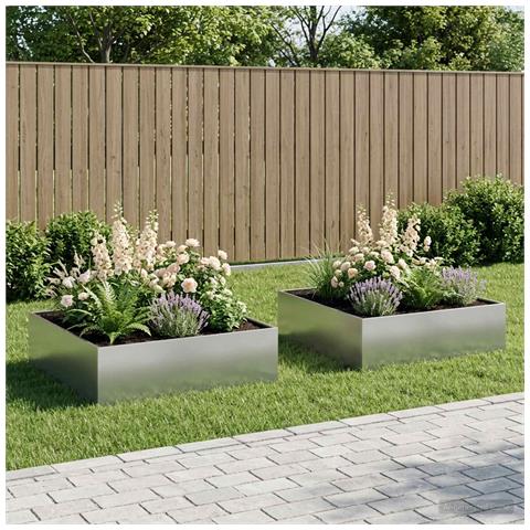 Vaso da giardino 2 pz Argento 80 x 80 x 30 cm Acciaio zincato - Foto 2