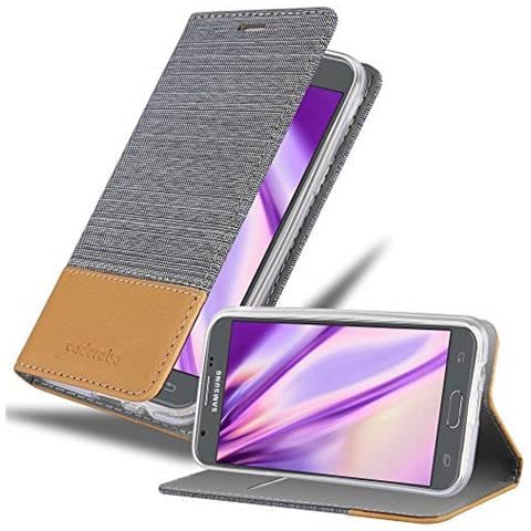 Custodia Compatibile Con Samsung Galaxy J3 2017 In Grigio Chiaro Marrone - Coperchio Protettiva Con Chiusura Magnetica, Funzione Stand E Tasca Per Le Carte - Foto 1