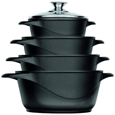 SMILE Mgk-12 Batteria Da Cucina Induzione Set Pentole 8 Pezzi Alluminio Fuso Coperchi Vetro Nero SMILE Mgk-12 Batteria Da Cucina Induzione Set Pentole 8 Pezzi Alluminio Fuso Coperchi Vetro Nero