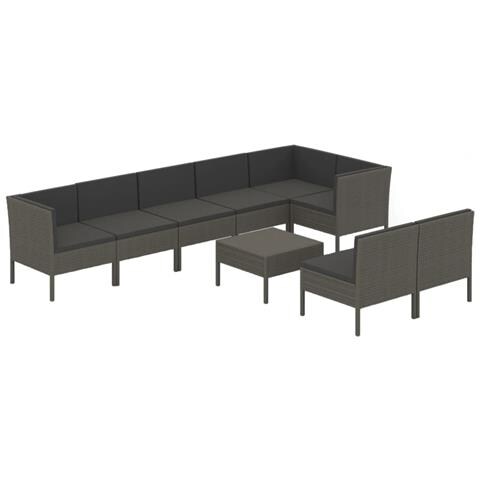 Set Divani Da Giardino 9 Pz Con Cuscini In Polyrattan Grigio - Foto 1