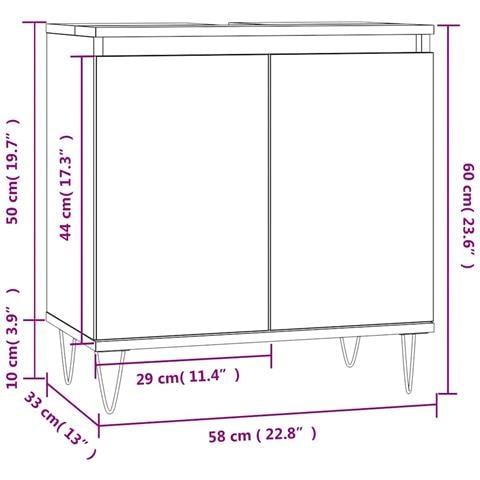 Armadietto Da Bagno Grigio Cemento 58x33x60cm Legno Multistrato - Foto 10