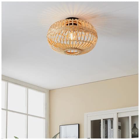 Plafoniera Rustica Amsfield 1 Luce Metallo Nero E Legno - Foto 1