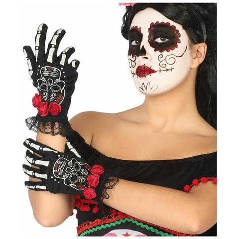 Guanti Teschio Nero Halloween - Foto 1