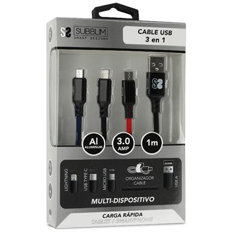 SUBBLIM SUB-CAB-3IN101 cavo USB USB 3.2 Gen 1 (3.1 Gen 1) 1 m USB A USB C /Micro-USB B /Lightning Nero, Blu, Rosso - Foto 5