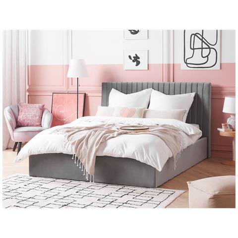 Letto Matrimoniale Velluto Grigio 160 X 200 Cm Vion - Foto 1