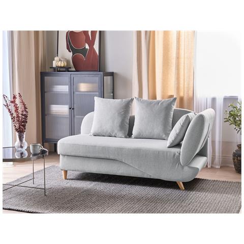 Chaise Longue Versione Destra Meri Lino Sintetico Grigio Chiaro Con Contenitore - Foto 7