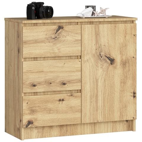 Cassettiera JERRY, 1 anta e 3 cassetti, 80x35x77 cm, Colore Quercia Artisan - Foto 1