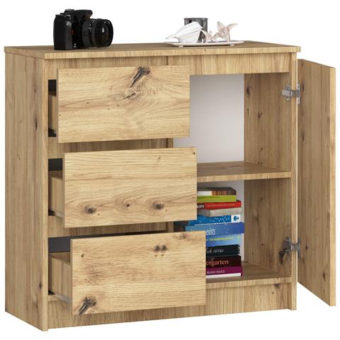 Cassettiera JERRY, 1 anta e 3 cassetti, 80x35x77 cm, Colore Quercia Artisan - Foto 2