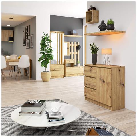 Cassettiera JERRY, 1 anta e 3 cassetti, 80x35x77 cm, Colore Quercia Artisan - Foto 4