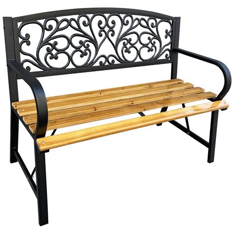 Panchina da Giardino NERINA con Legno Laccato e Gambe in Ghisa, Colore Marrone e Nero - Foto 1