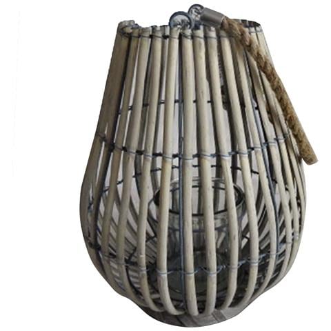 Lanterna In Vimini Con Portacandela In Vetro Vimini Selection - Gray - Foto 1
