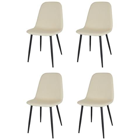 Set 4 Sedie Sala Da Pranzo Sole Gambe In Acciaio Nero Opaco, Tessuto Avorio - Foto 1