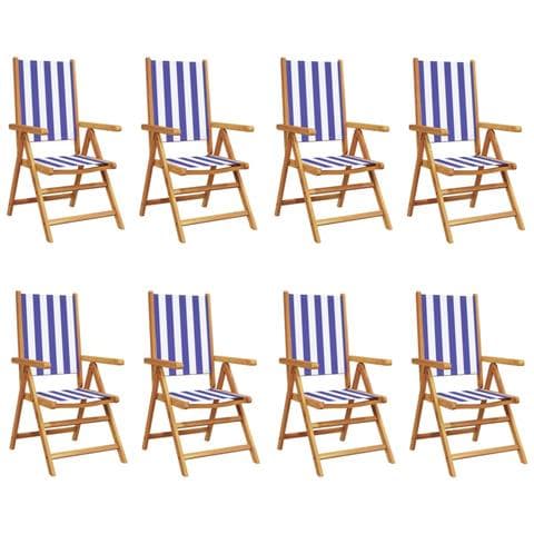 Sedie Da Giardino Reclinabili 8 Pz Blu E Bianco Tessuto E Legno - Foto 2