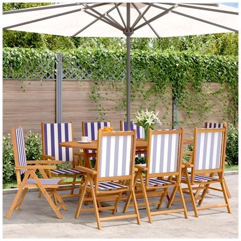 Sedie Da Giardino Reclinabili 8 Pz Blu E Bianco Tessuto E Legno - Foto 1