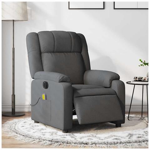Poltrona Reclinabile Massaggio Elettrica Grigio Scuro Tessuto - Foto 1