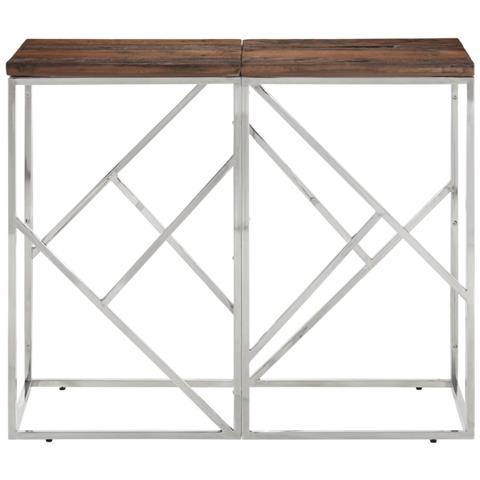 Tavolo Consolle Argento Acciaio Inox E Traverse Legno Massello - Foto 2