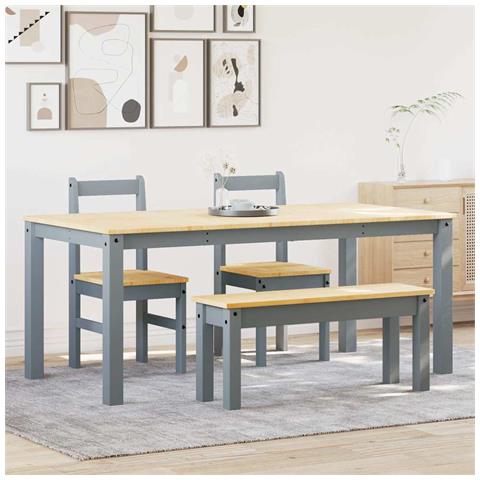 Set Da Pranzo 4 Pz Panama Grigio In Legno Massello Di Pino - Foto 1