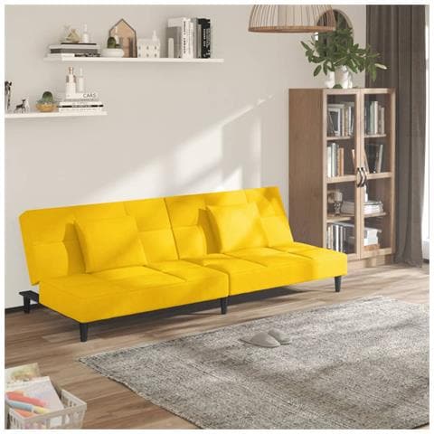 Divano Letto a 2 Posti con 2 Cuscini Giallo in Velluto - Foto 2
