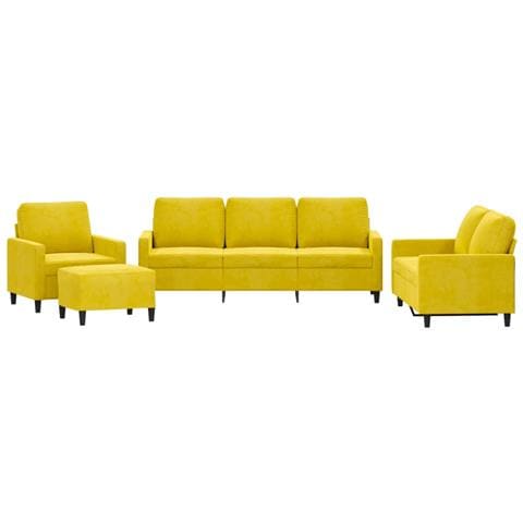 Set di Divani 4 pz con Cuscini giallo in Velluto - Foto 1