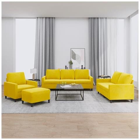 Set di Divani 4 pz con Cuscini giallo in Velluto - Foto 2