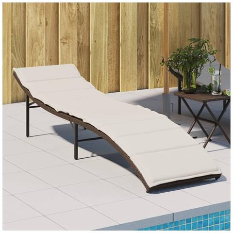 Lettino Prendisole con Cuscino Marrone 55x199x50 cm Polyrattan - Foto 2