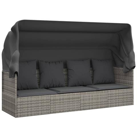 Lettino Prendisole Esterno Tetto e Cuscini Grigio Polyrattan - Foto 1