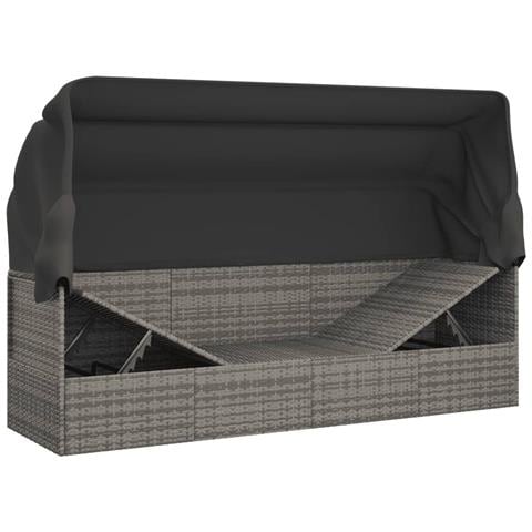 Lettino Prendisole Esterno Tetto e Cuscini Grigio Polyrattan - Foto 9