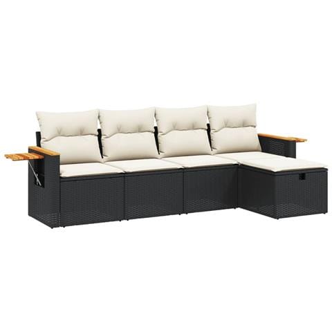 Set Divani da Giardino 5 pz con Cuscini in Polyrattan Nero - Foto 1