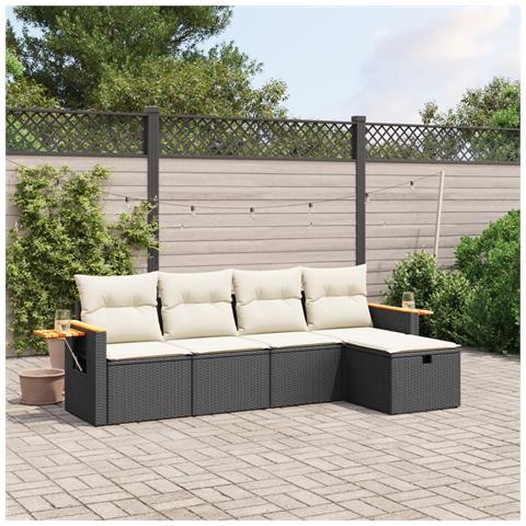 Set Divani da Giardino 5 pz con Cuscini in Polyrattan Nero - Foto 2