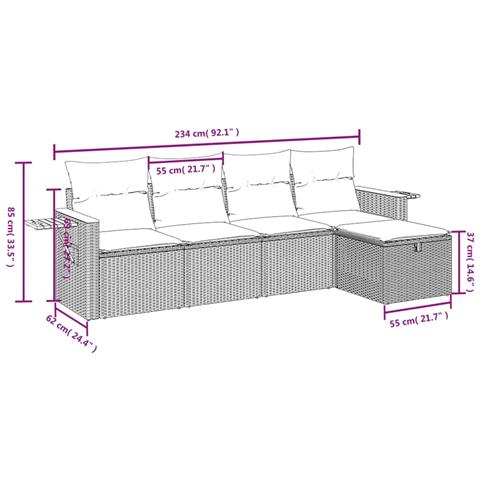 Set Divani da Giardino 5 pz con Cuscini in Polyrattan Nero - Foto 4