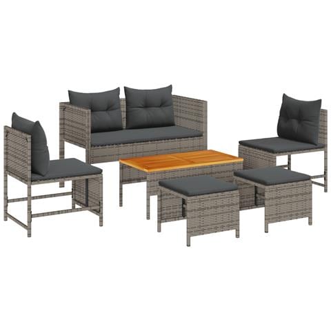 Set Divano Esterno Grigio e grigio scuro Rattan, vetro temperato - Foto 1