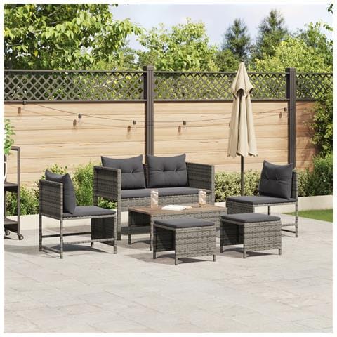 Set Divano Esterno Grigio e grigio scuro Rattan, vetro temperato - Foto 2