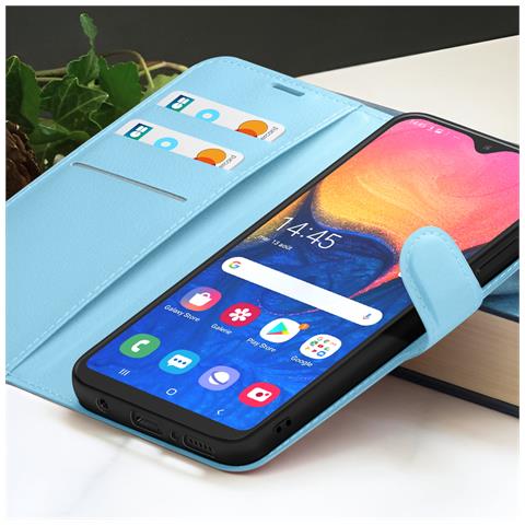 Custodia A Portafoglio Per Galaxy A20e Con Funzione Di Supporto E Linguetta Magnetica, Azzurro - Foto 2