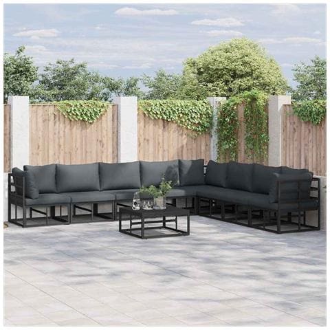 Set Divano da Giardino con cuscino 8 pcs Nero Alluminio - Foto 2