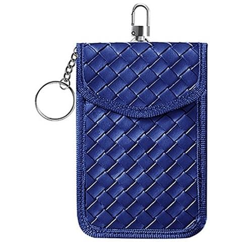 Custodia Schermante In Pelle Pu Intrecciata Per Chiavi Auto - Borsa Di Faraday Rfid Per Protezione Keyless Entry Blue - Foto 1