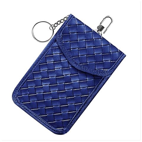 Custodia Schermante In Pelle Pu Intrecciata Per Chiavi Auto - Borsa Di Faraday Rfid Per Protezione Keyless Entry Blue - Foto 2