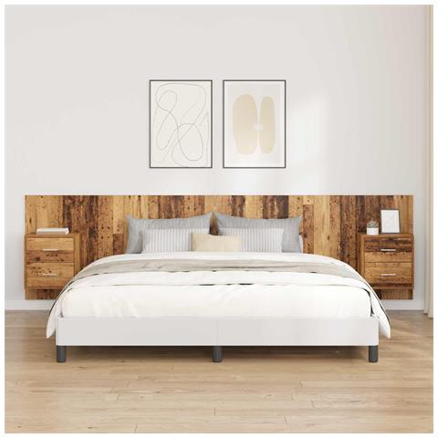 Testata con Comodino 3 pcs Legno vecchio Legno multistrato - Foto 2