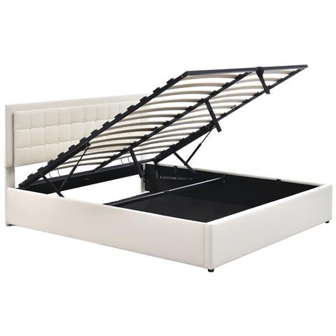 Letto Imbottito Con Pelle Pu, Led E Ampio Vano Di Stoccaggio - Foto 3