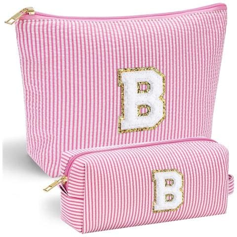 Set Di 2 Beauty Case Da Viaggio Con Lettera B - Tessuto Oxford, Rosa, Compatibile Con Accessori It - Foto 1