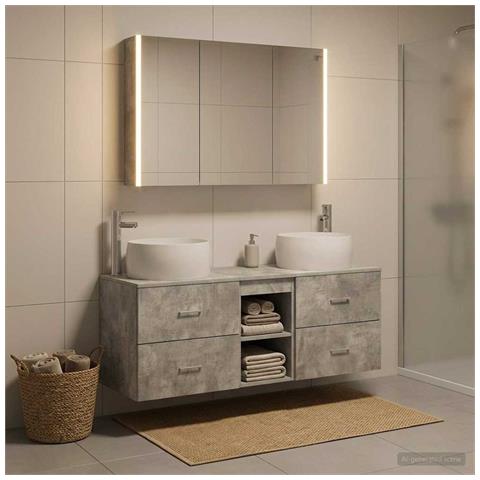 Set di mobili per il bagno 4 pcs Grigio Cemento - Foto 2