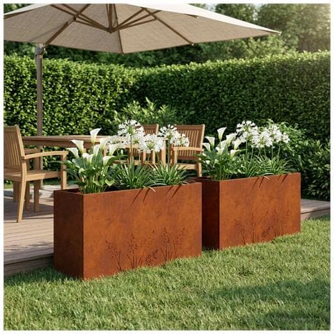 Vaso da giardino 2 pz Ruggine 100 x 20 x 49 cm Acciaio Corten - Foto 2