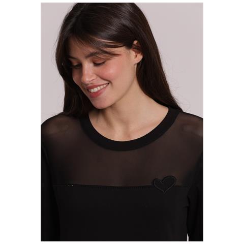 T-SHIRT MANICHE LUNGHE CON TRASPARENZA SU SPALLE - Colore: Nero - Taglia: S - Foto 1