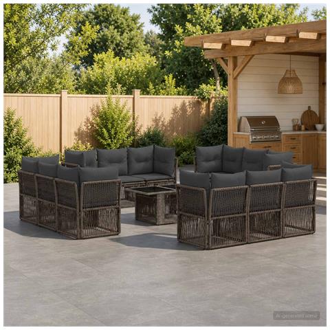 Set Divano da Giardino 13 pz Grigio polyrattan - Foto 2