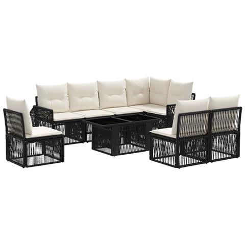 Set Divano da Giardino 9 pz Nero e Bianco Crema polyrattan - Foto 1