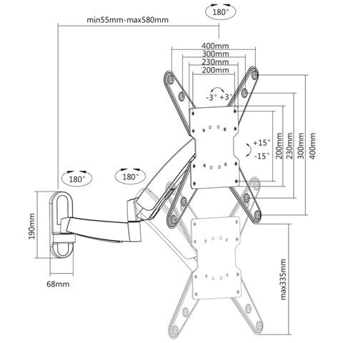 Supporto A Parete Regolabile In Altezza Per Monitor Tv 26-47"" Completamente Mobile, Estensibile, Orientabile, Orientabile, Inclinabile, Girevole, Ergoline-442 - Foto 3