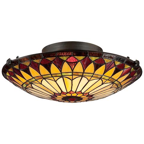 Plafoniera A Filo A 2 Luci Vintage Bronzo, Vetro Tiffany, Attacco E27 - Foto 2