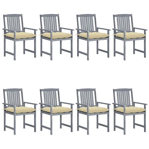 Sedie da Giardino con Cuscini 8 pz in Massello di Acacia Grigie - Foto 1